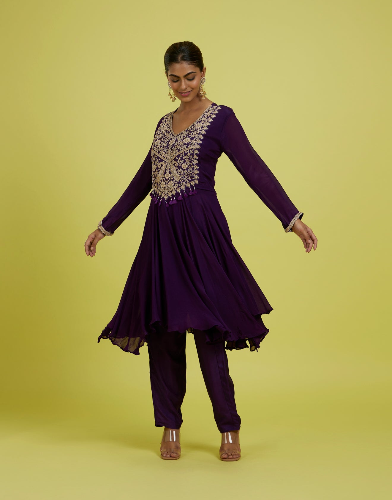 Deep Violet Panchi Embroidered Festive Kurta Set