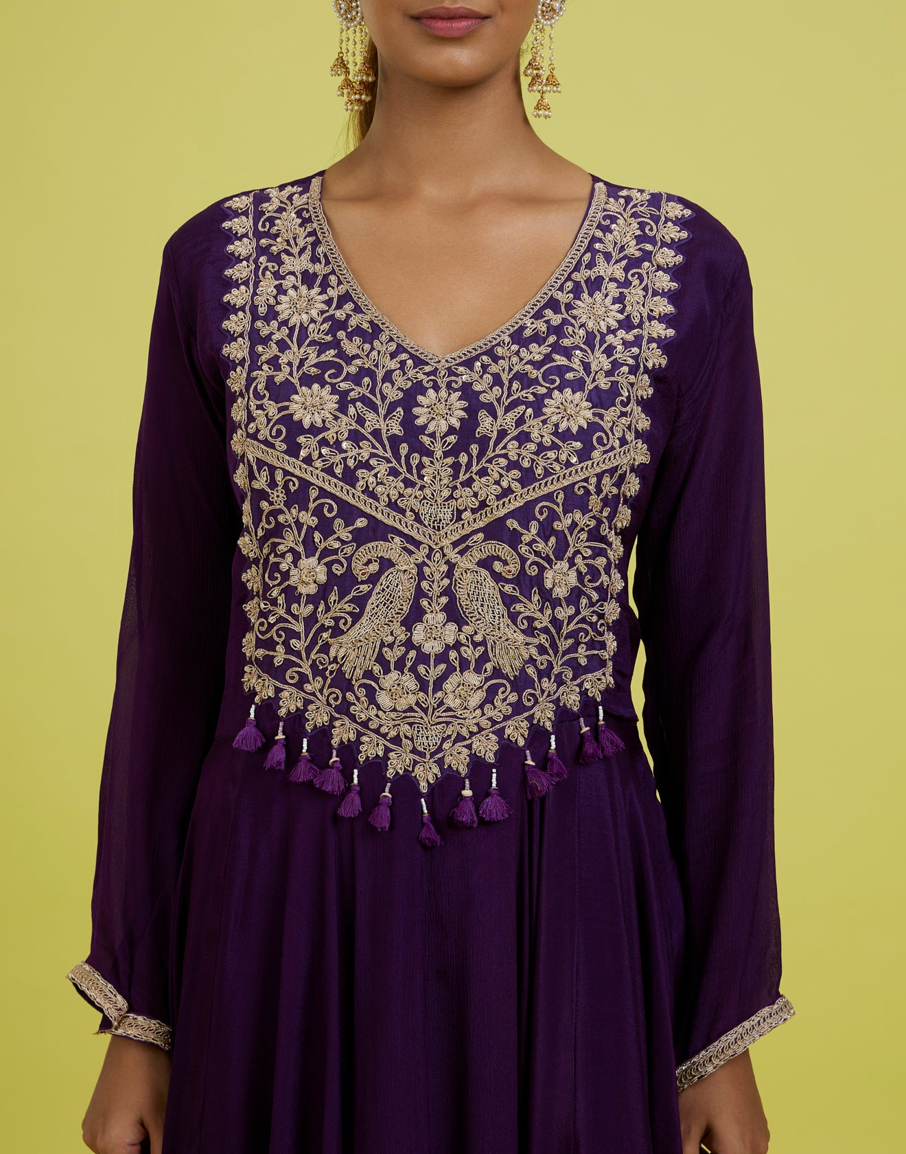 Deep Violet Panchi Embroidered Festive Kurta Set