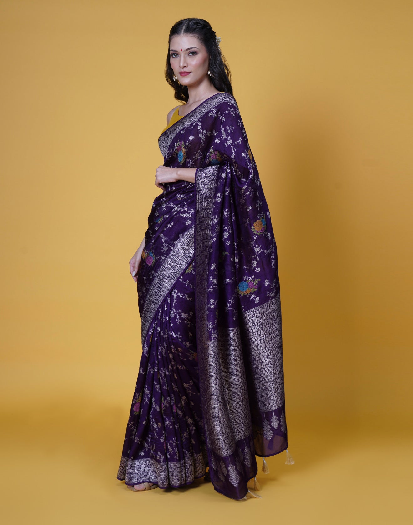 Deep Purple Banarasi Floral Jaal Silk Saree