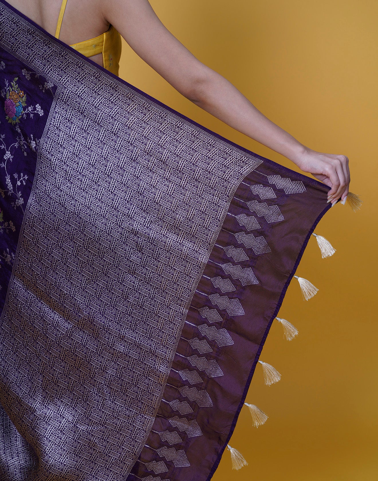 Deep Purple Banarasi Floral Jaal Silk Saree