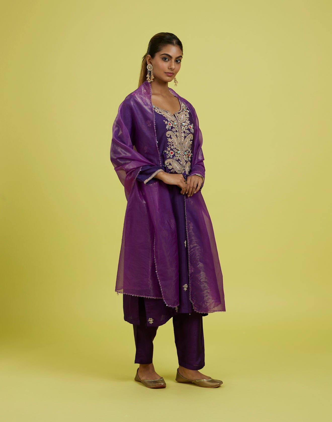 Dome Purple Paisley Embroidery Kurta Set