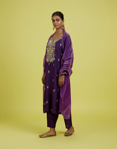 Dome Purple Paisley Embroidery Kurta Set