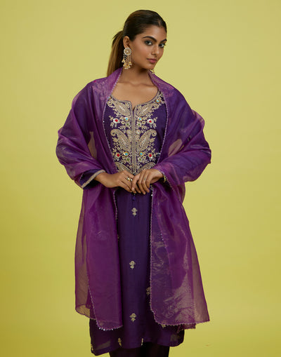 Dome Purple Paisley Embroidery Kurta Set