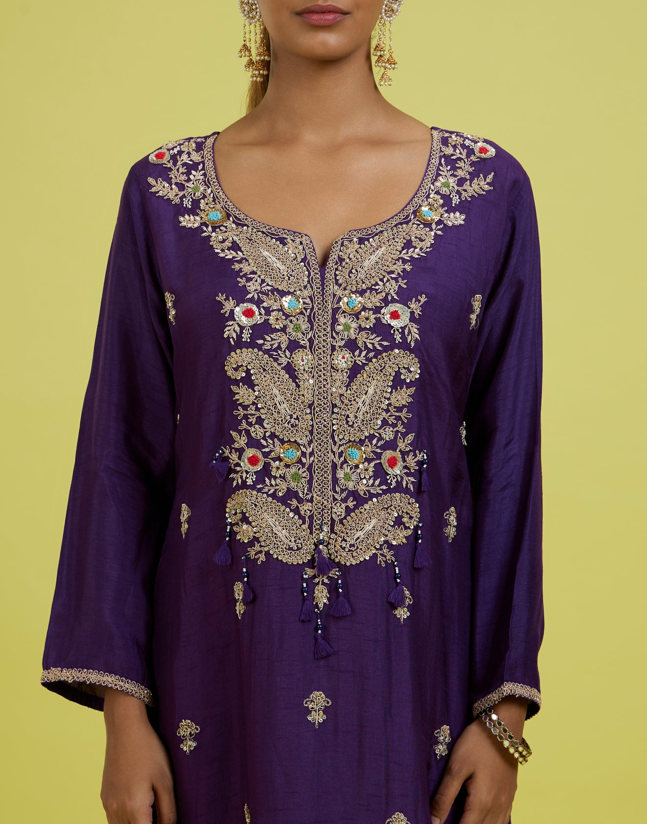 Dome Purple Paisley Embroidery Kurta Set