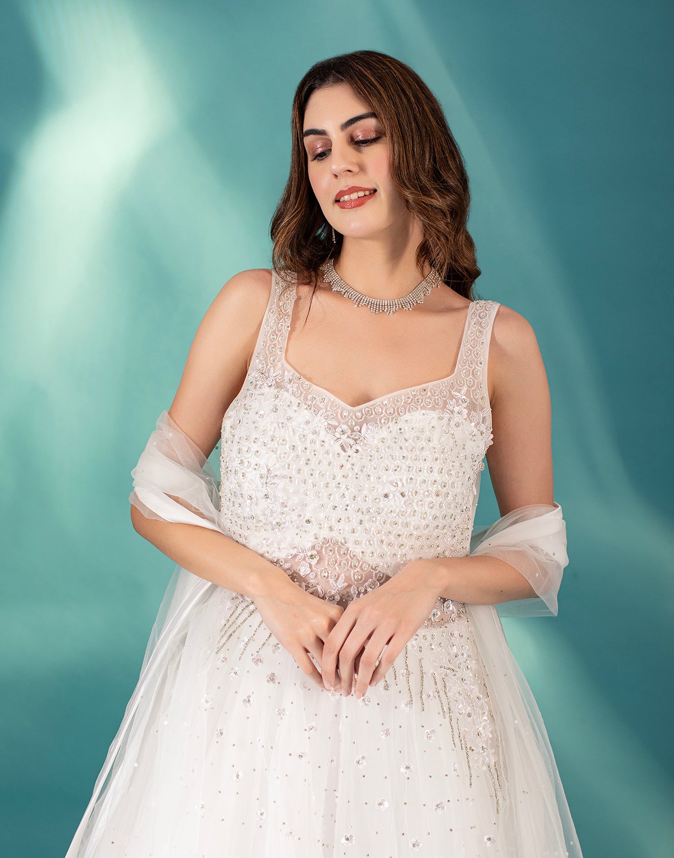 Dove White Embellished Cocktail Gown