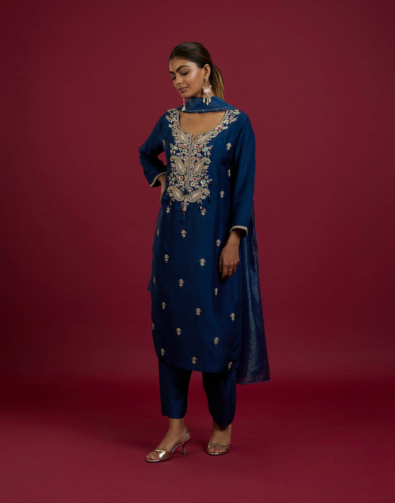 Duke Navy Embroidered Festive Kurta Set