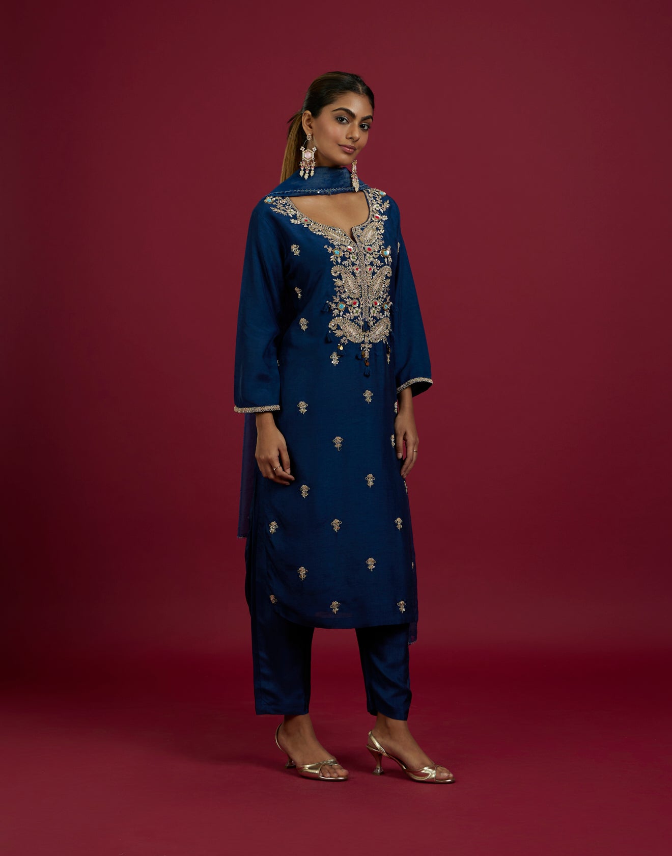 Duke Navy Embroidered Festive Kurta Set