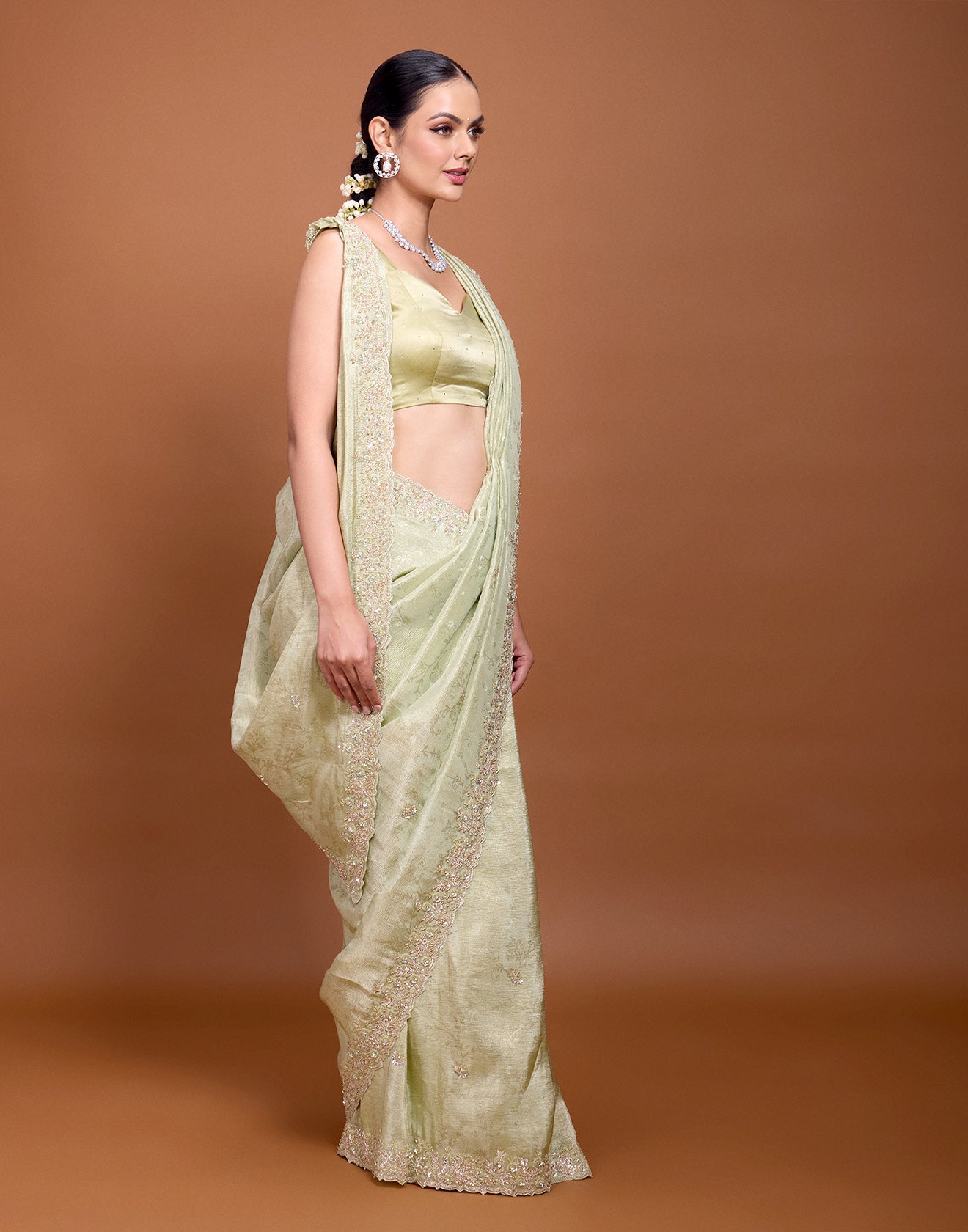 Dusty Green Jacquard Silk Saree