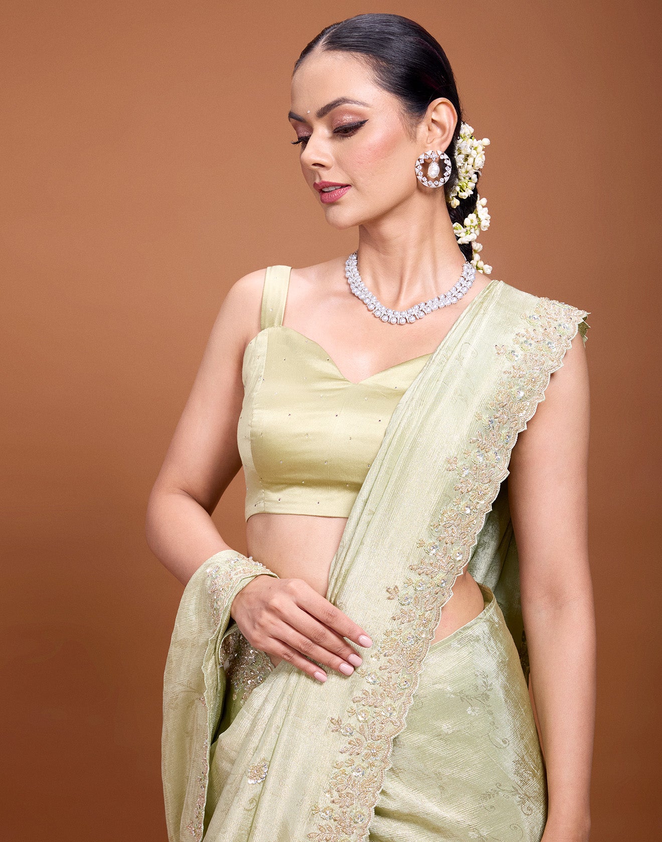 Dusty Green Jacquard Silk Saree