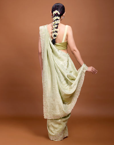 Dusty Green Jacquard Silk Saree