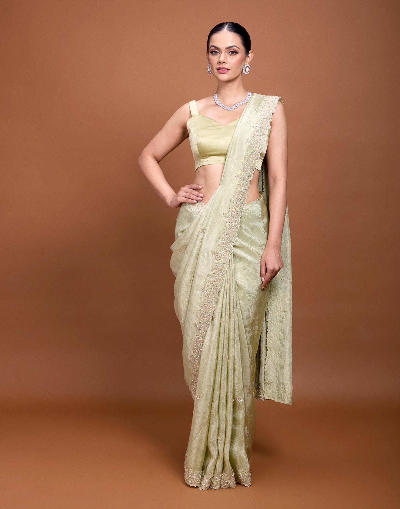 Dusty Green Jacquard Silk Saree