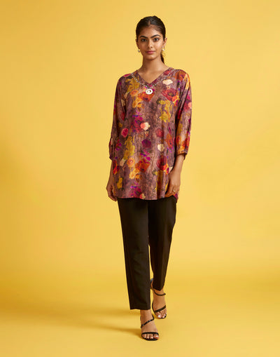 Dusty Mauve Floral Printed Tunic Top