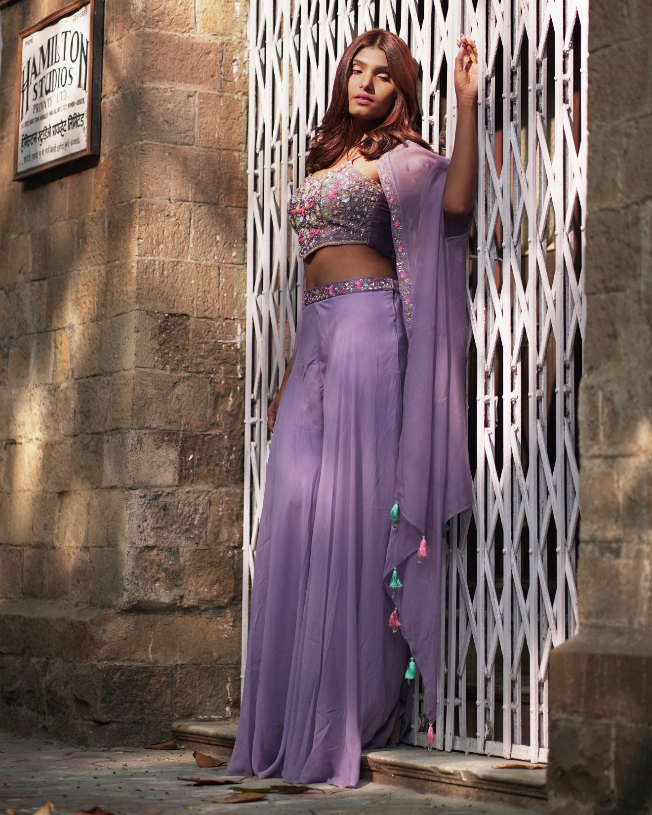 Esha Shetty In Light Purple Embroidered Festive Fusion Set