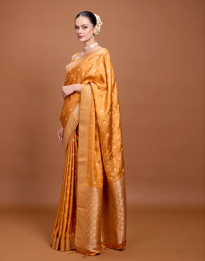 Festive Marigold Jaal Weave Silk Saree