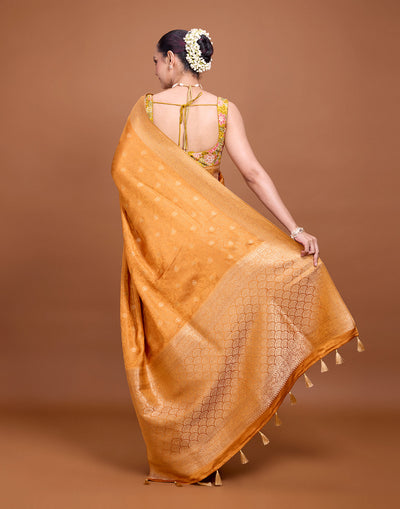 Festive Marigold Jaal Weave Silk Saree