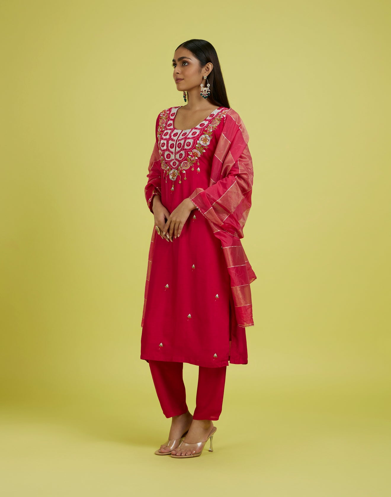 Floral Berry Embroidered Festive Kurta Set