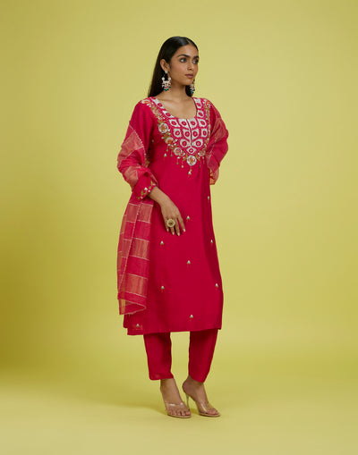 Floral Berry Embroidered Festive Kurta Set