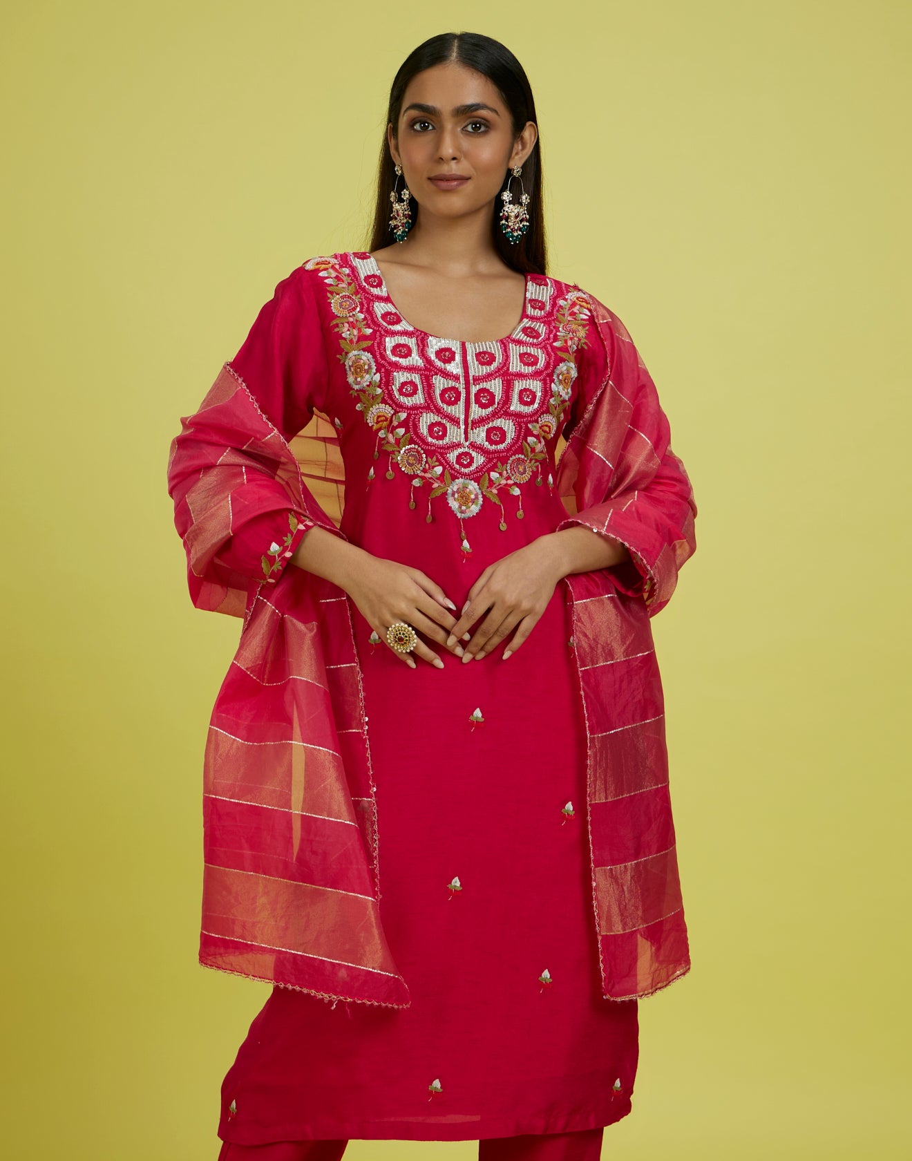 Floral Berry Embroidered Festive Kurta Set