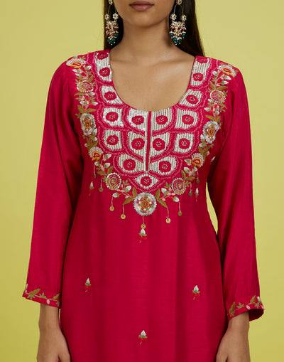 Floral Berry Embroidered Festive Kurta Set