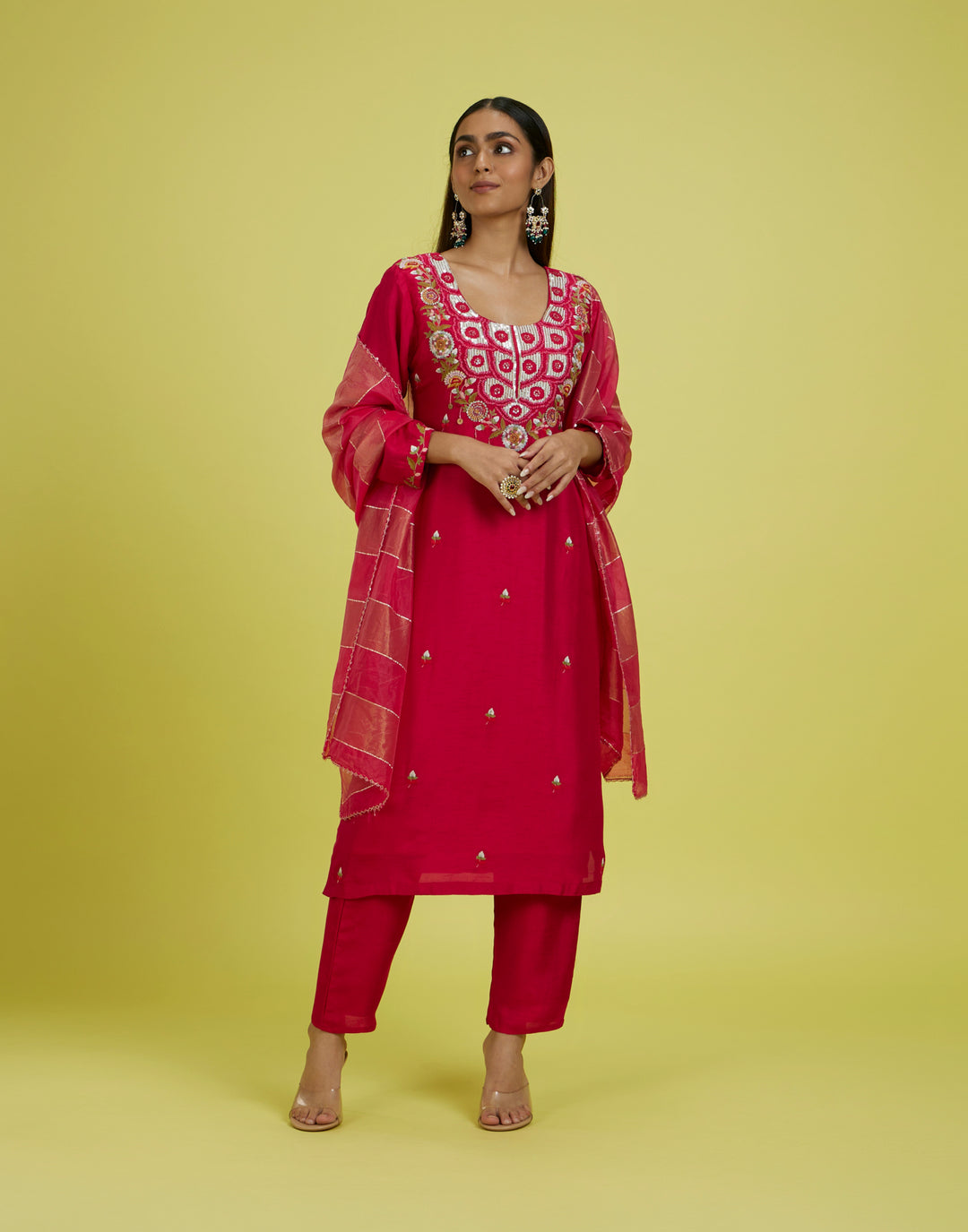 Floral Berry Embroidered Festive Kurta Set – Roopkala