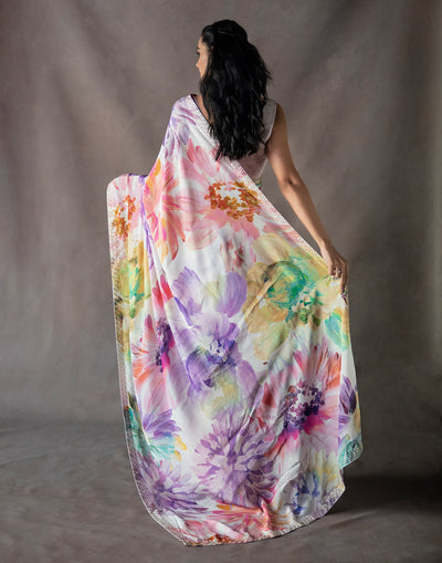 Floral Brushstroke Multicolor Embellished Saree