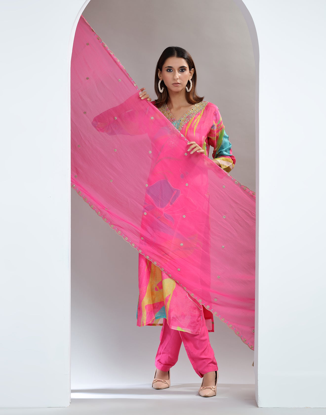 Floral Hot Pink Printed Kurta Set