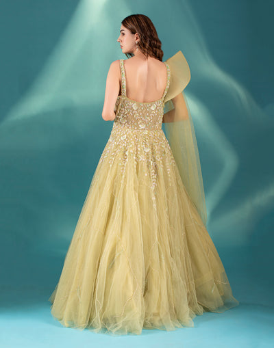Fluorescent Olive Green Cocktail Gown