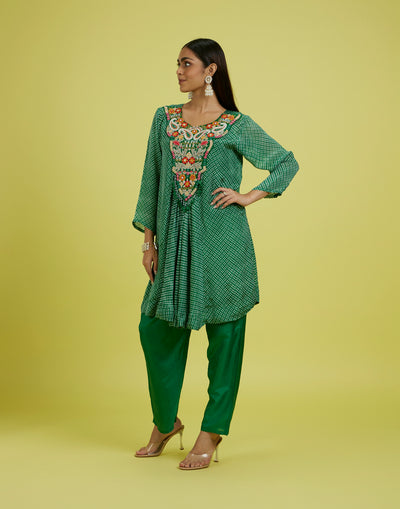 Forest Green Festive Fusion Flared Kurta Set