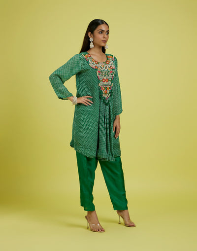 Forest Green Festive Fusion Flared Kurta Set