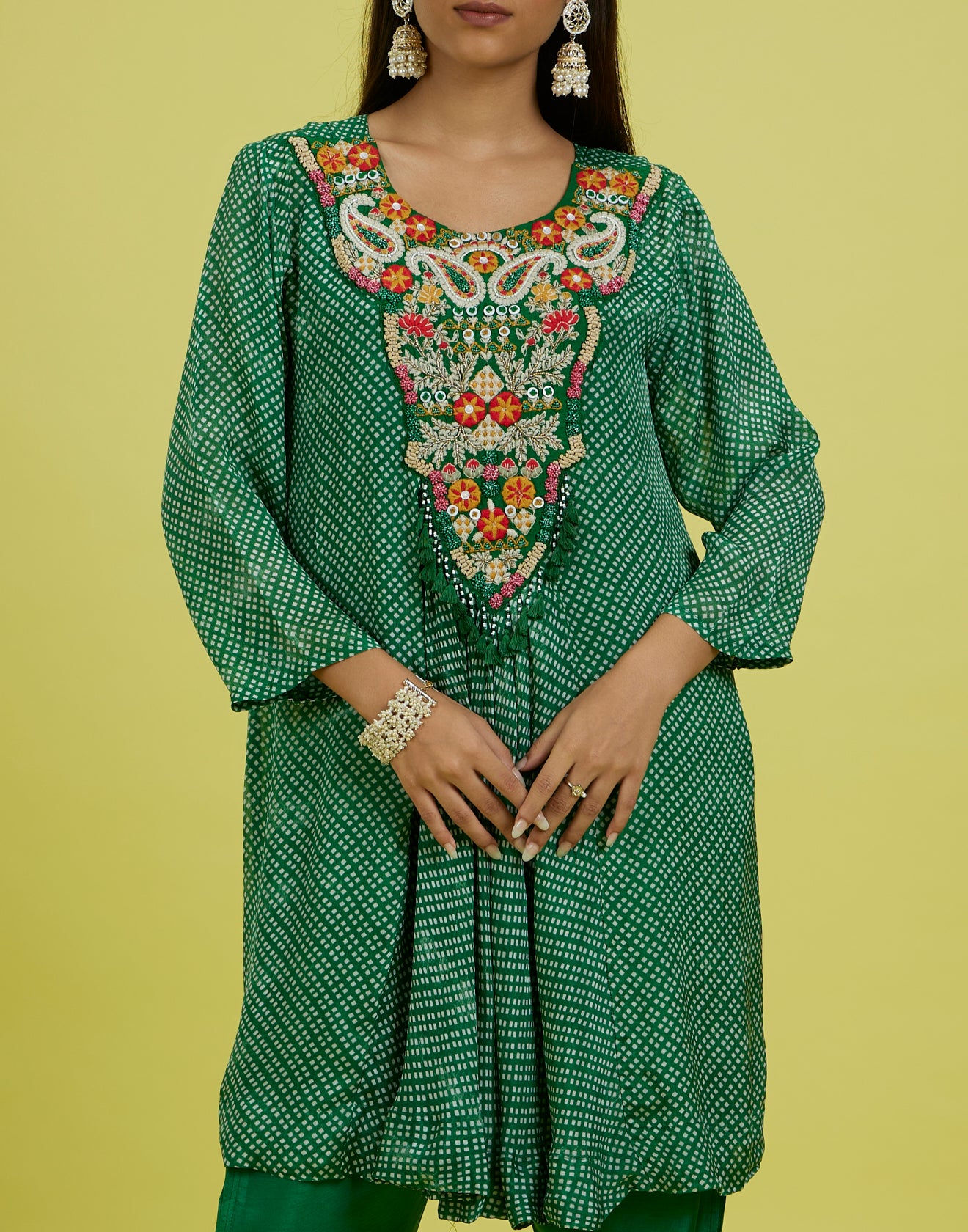 Forest Green Festive Fusion Flared Kurta Set