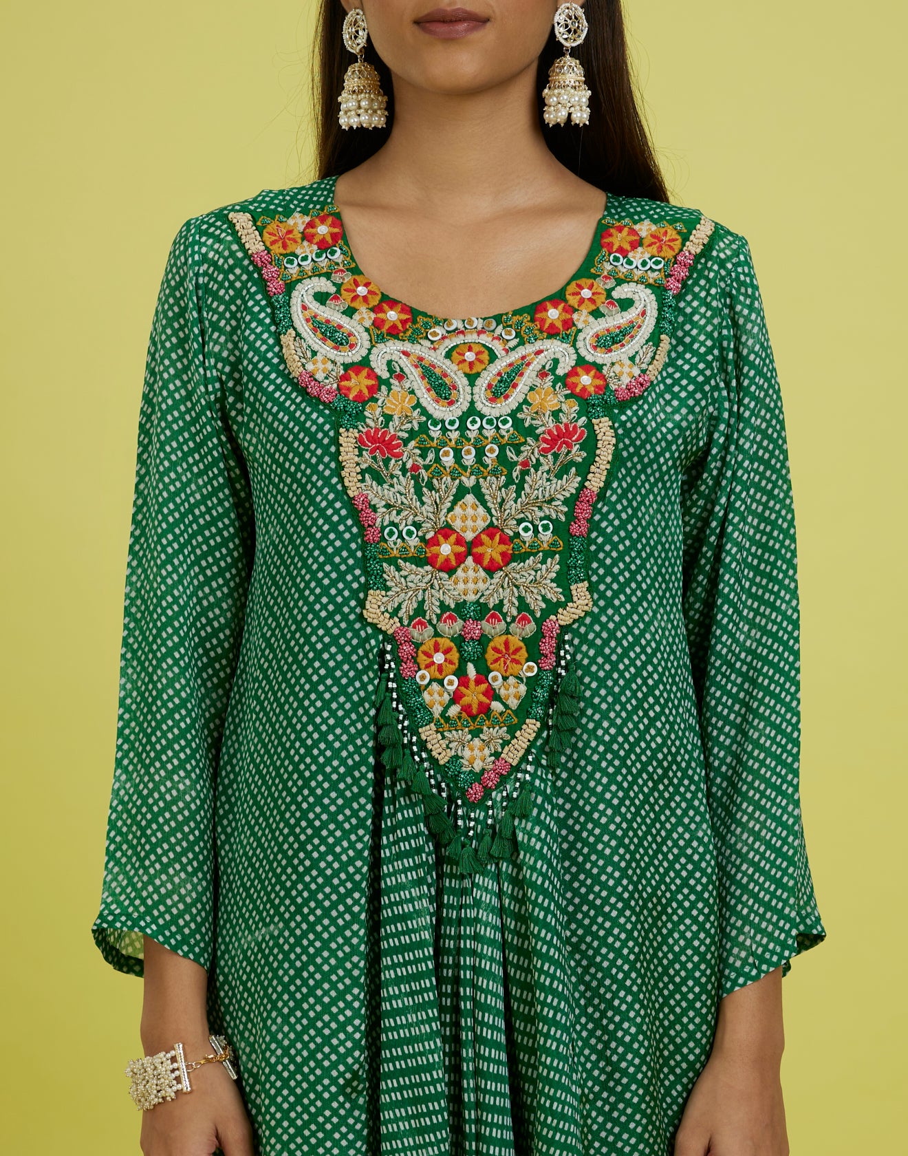 Forest Green Festive Fusion Flared Kurta Set