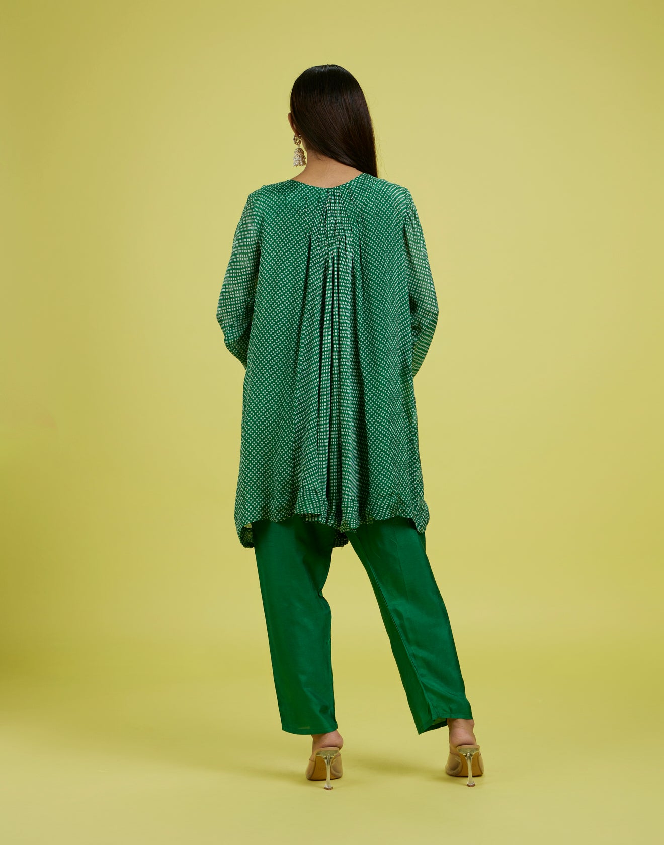 Forest Green Festive Fusion Flared Kurta Set