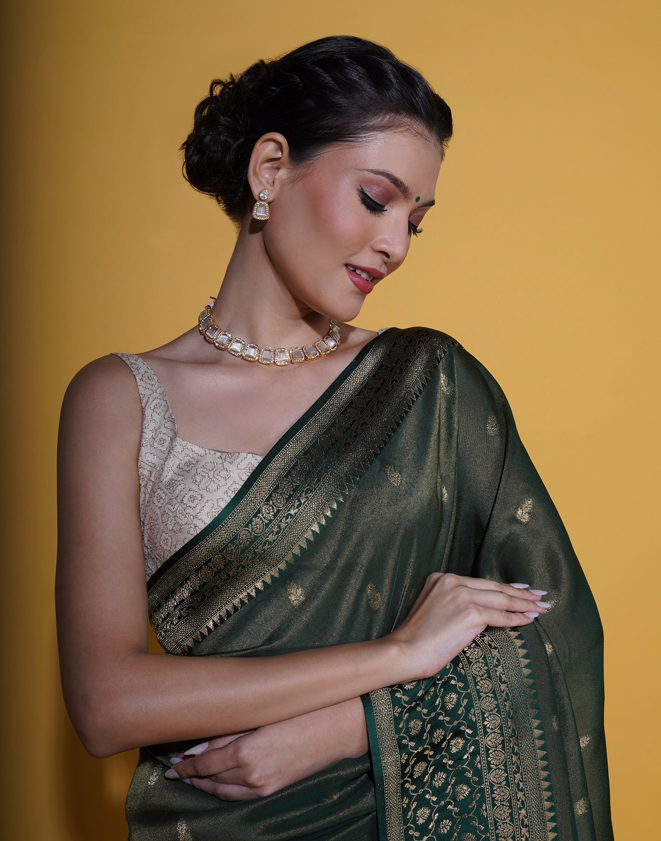 Forest Green Shimmer Silk Festive Saree