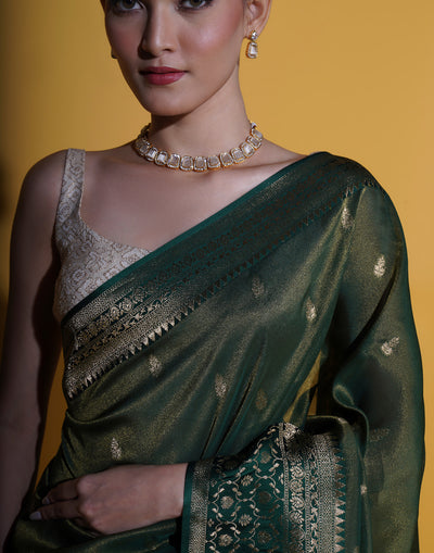 Forest Green Shimmer Silk Festive Saree