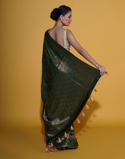 Forest Green Shimmer Silk Festive Saree