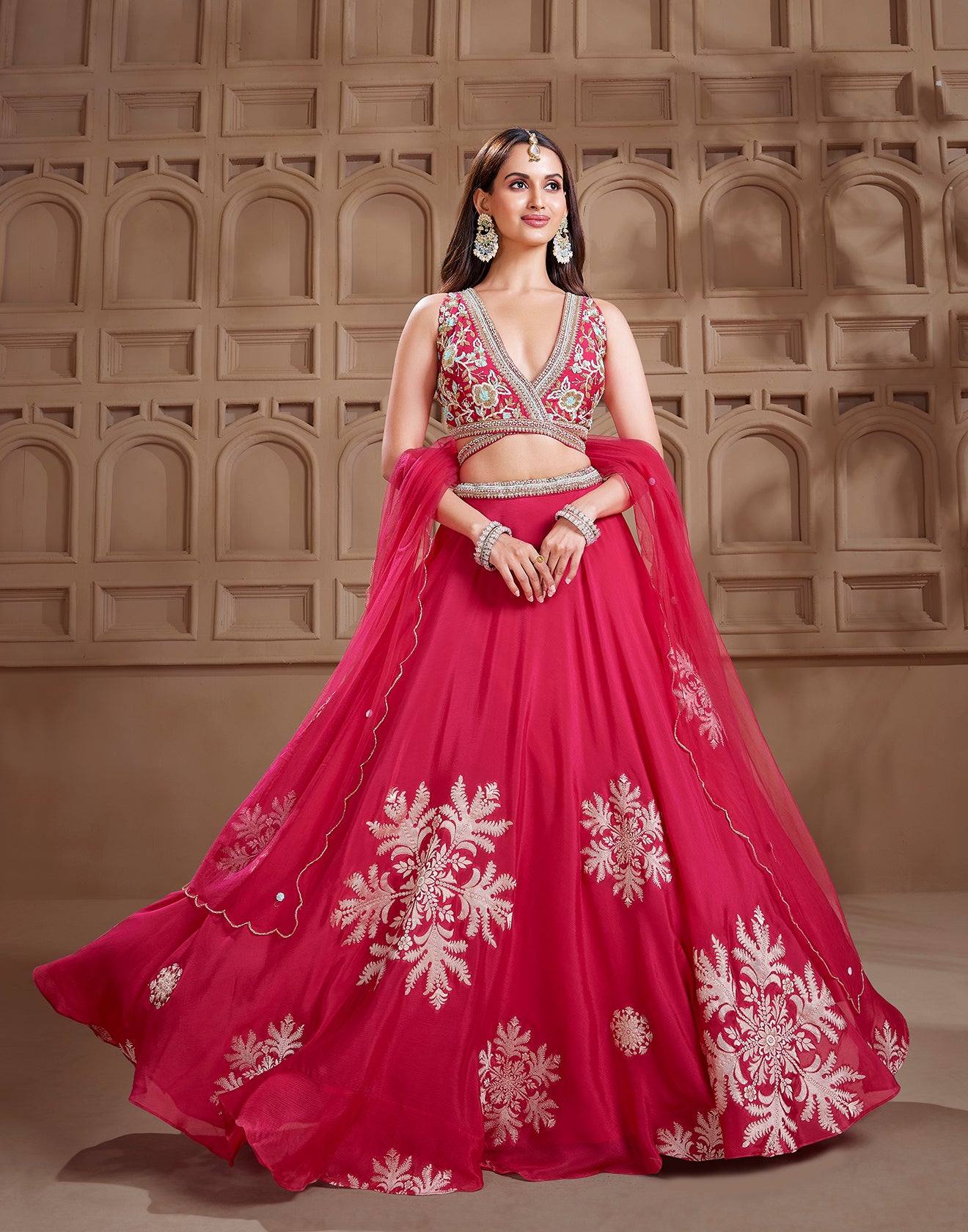 Fuschia Pink Embroidered Lehenga For Sangeet