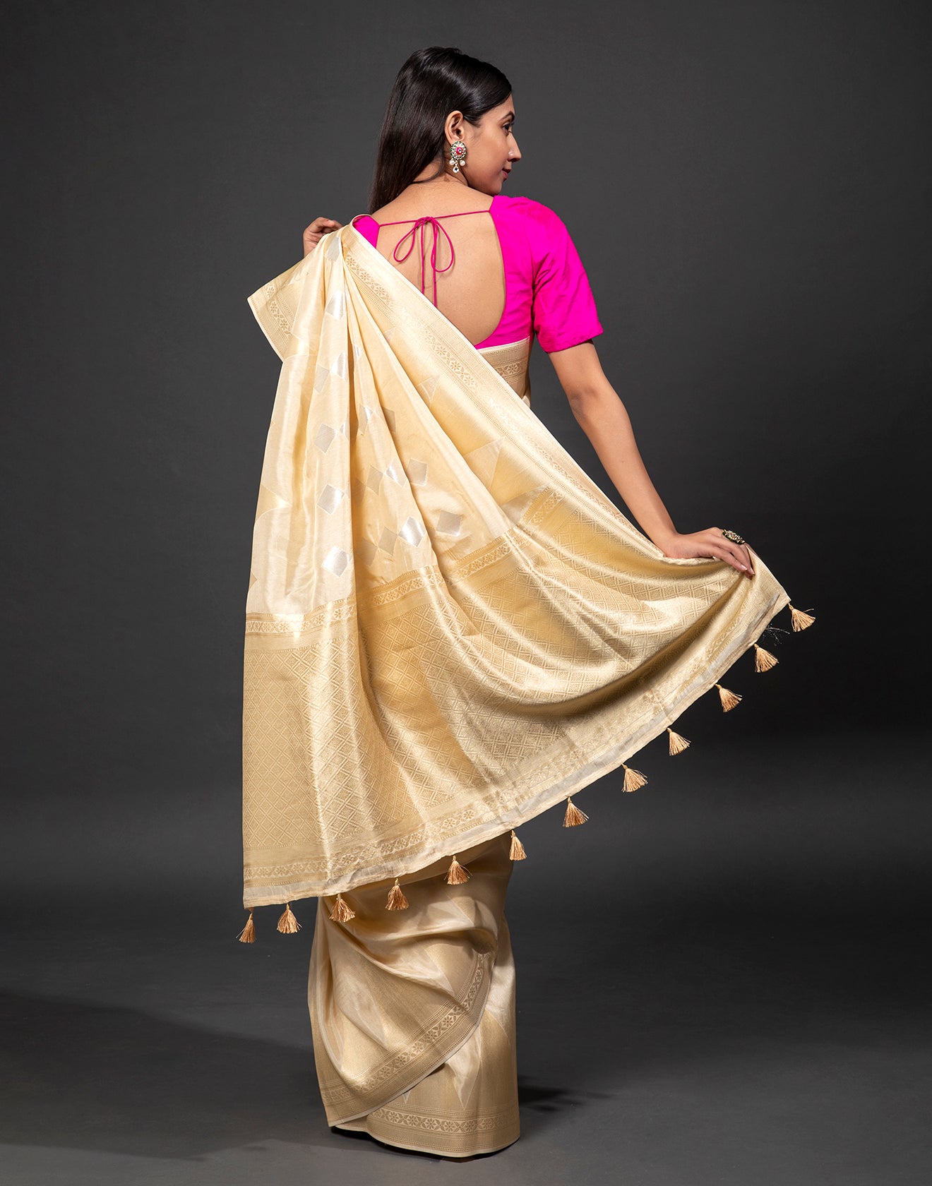 Gold Beige Festive Saree With Embroidered Buttas