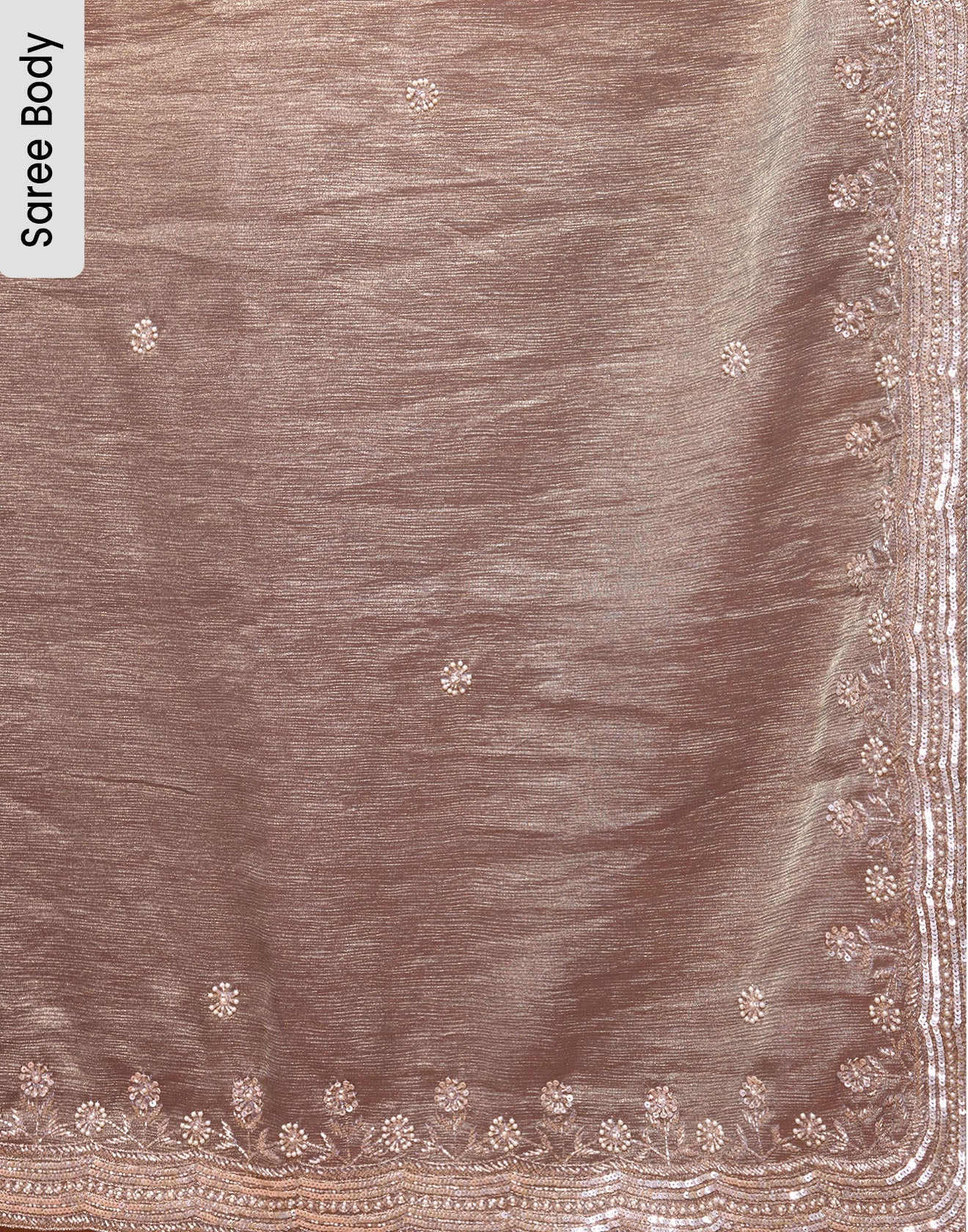 Greenish Grey Shimmer Crushed Tissue Silk Embellished Saree