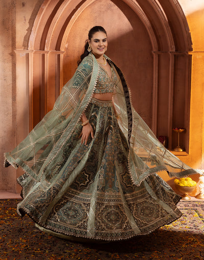 Hues of Olive Mughal-E-Khaas Lehenga Set