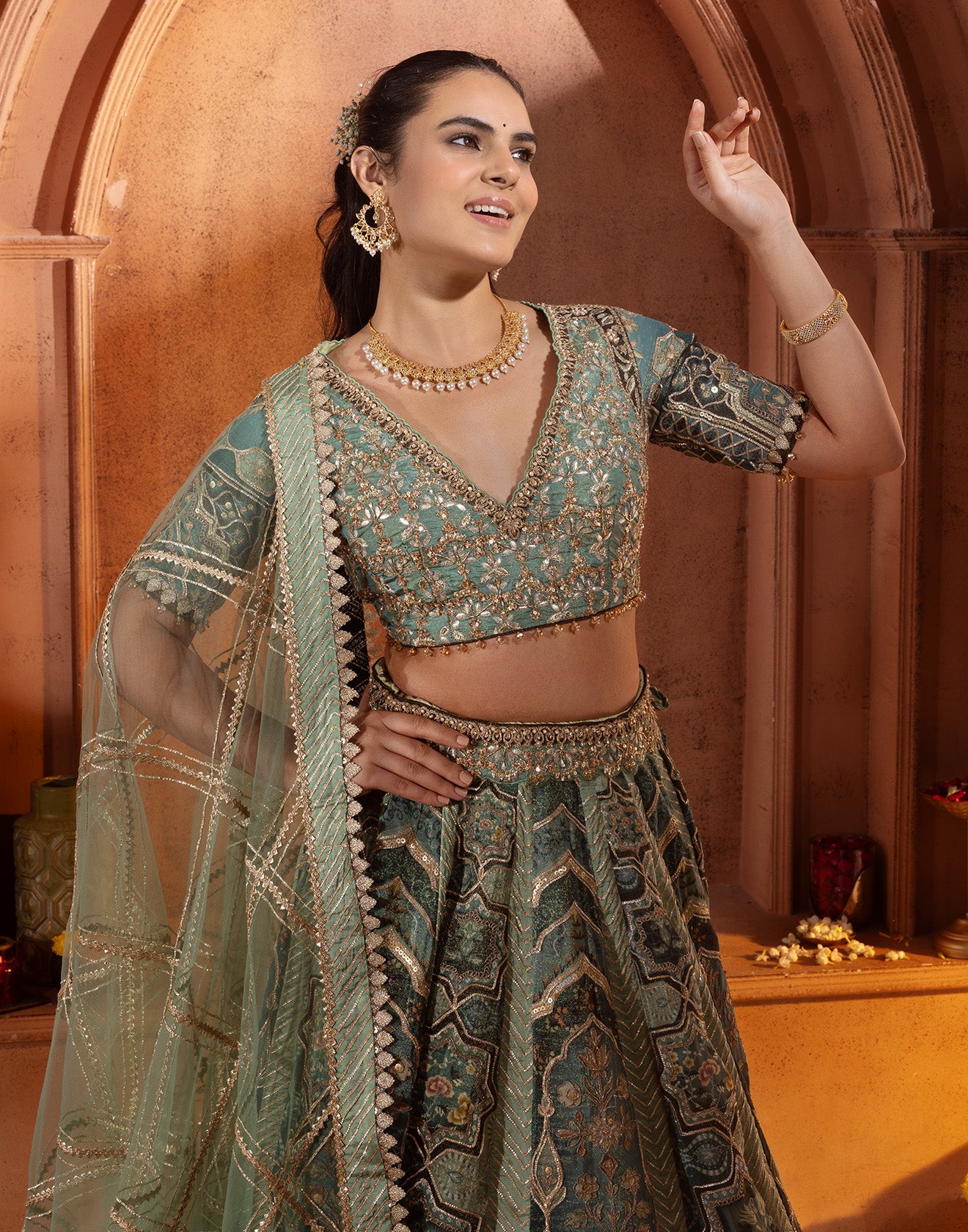 Hues of Olive Mughal-E-Khaas Lehenga Set