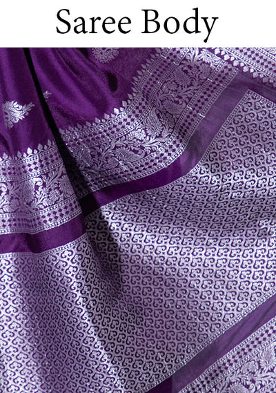 Indigo Purple Woven Saree In Silver Weave