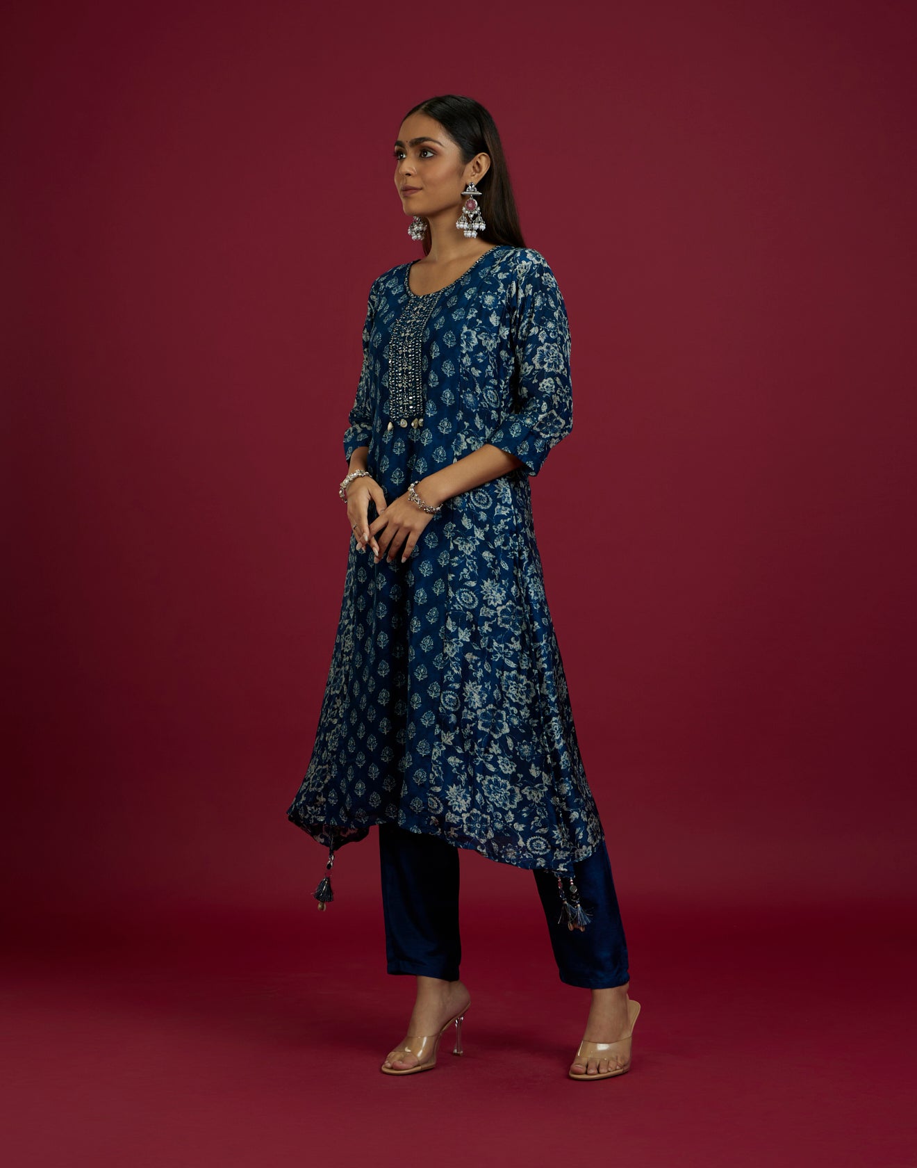 Ink Blue Ethnic Printed A-Line Kurta Set