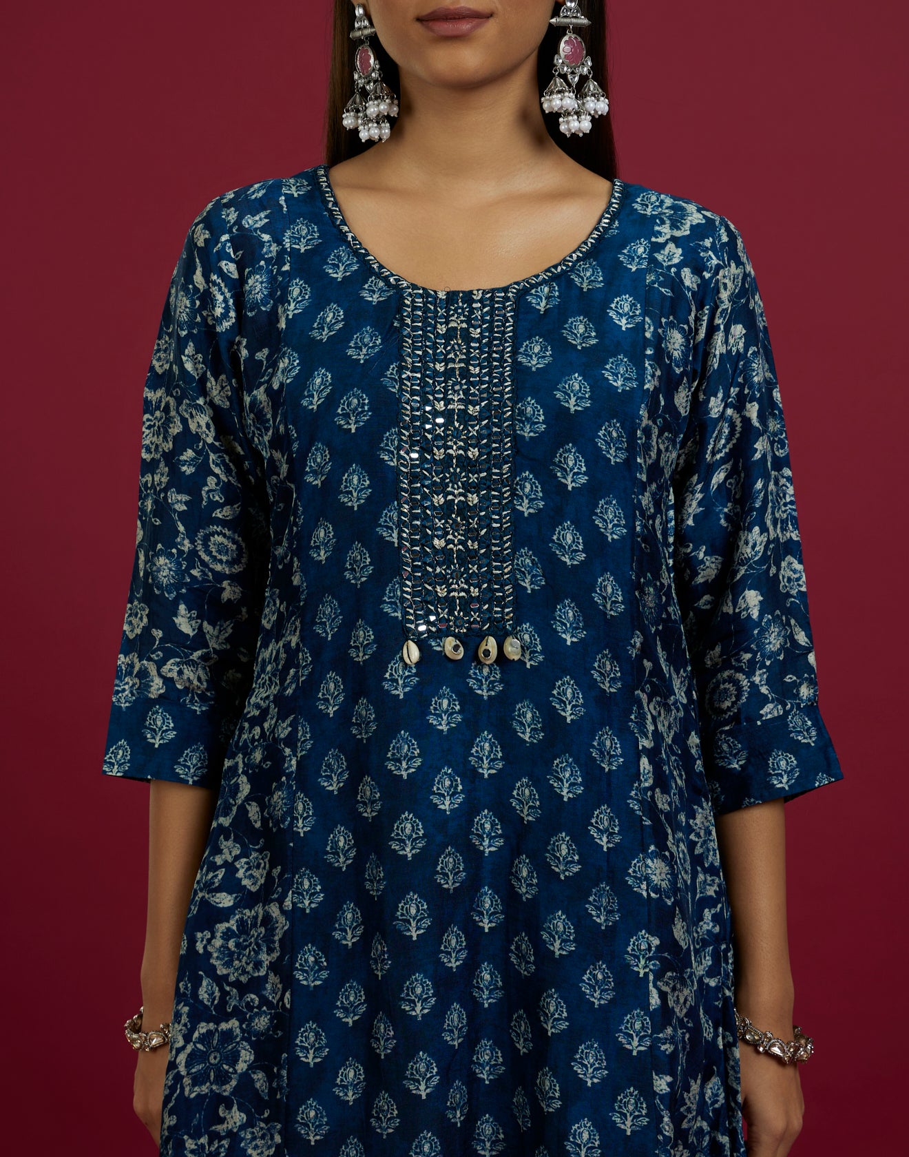 Ink Blue Ethnic Printed A-Line Kurta Set