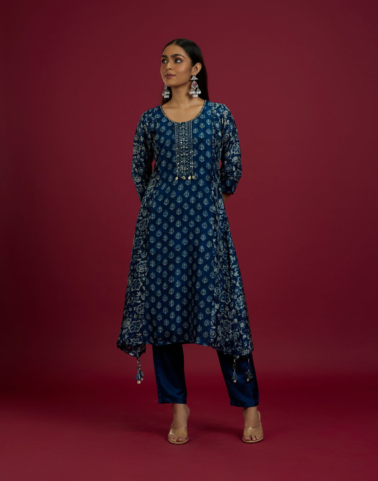 Ink Blue Ethnic Printed A-Line Kurta Set