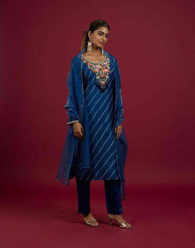 Ink Blue Festive Kurta Set With Dupatta