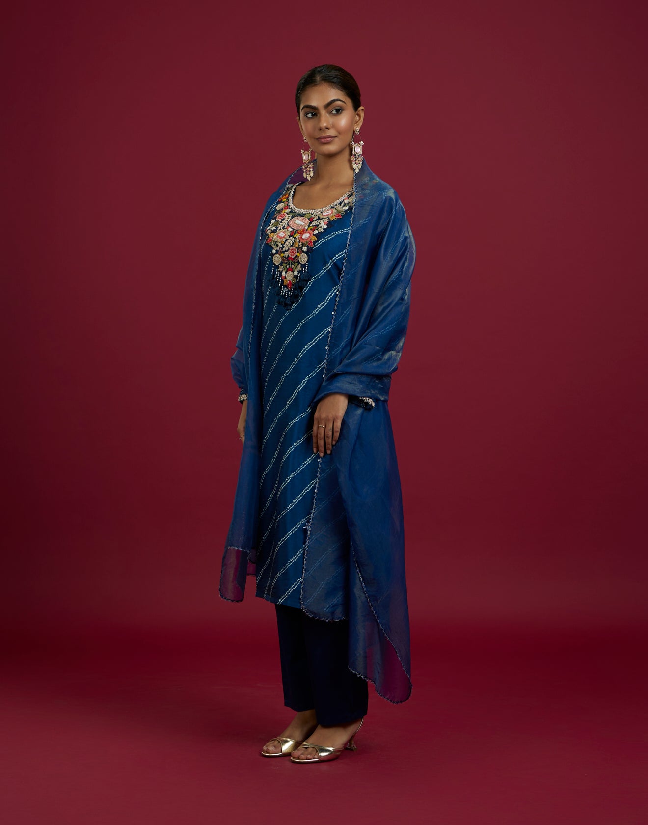 Ink Blue Festive Kurta Set With Dupatta