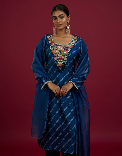 Ink Blue Festive Kurta Set With Dupatta