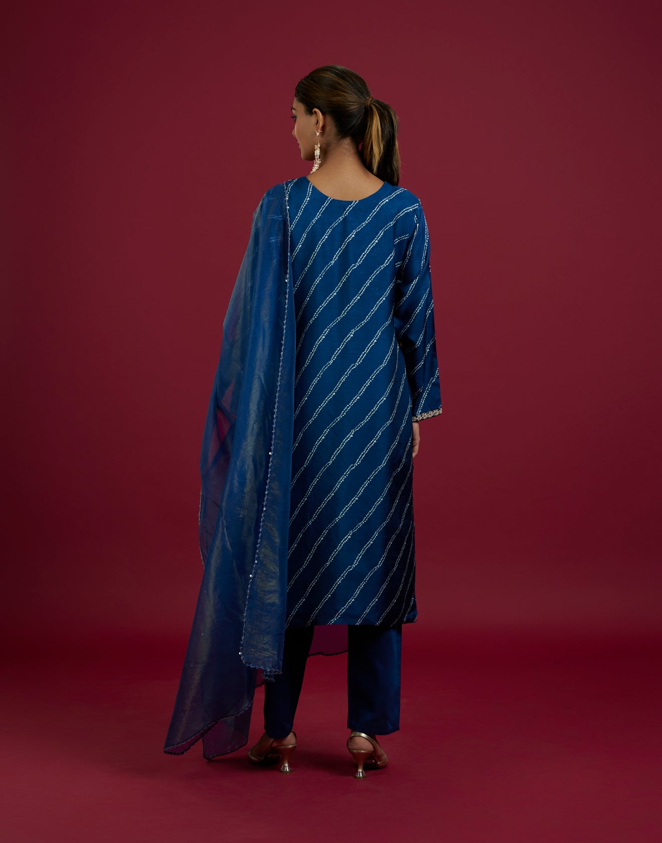 Ink Blue Festive Kurta Set With Dupatta