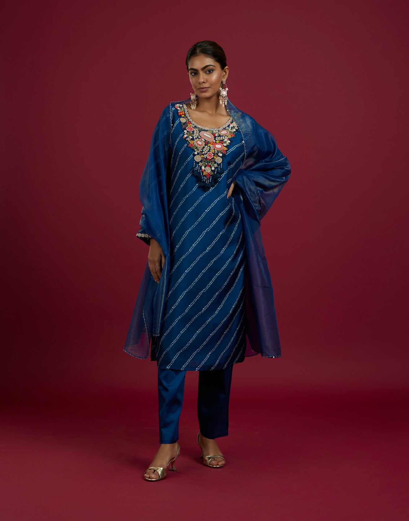 Ink Blue Festive Kurta Set With Dupatta