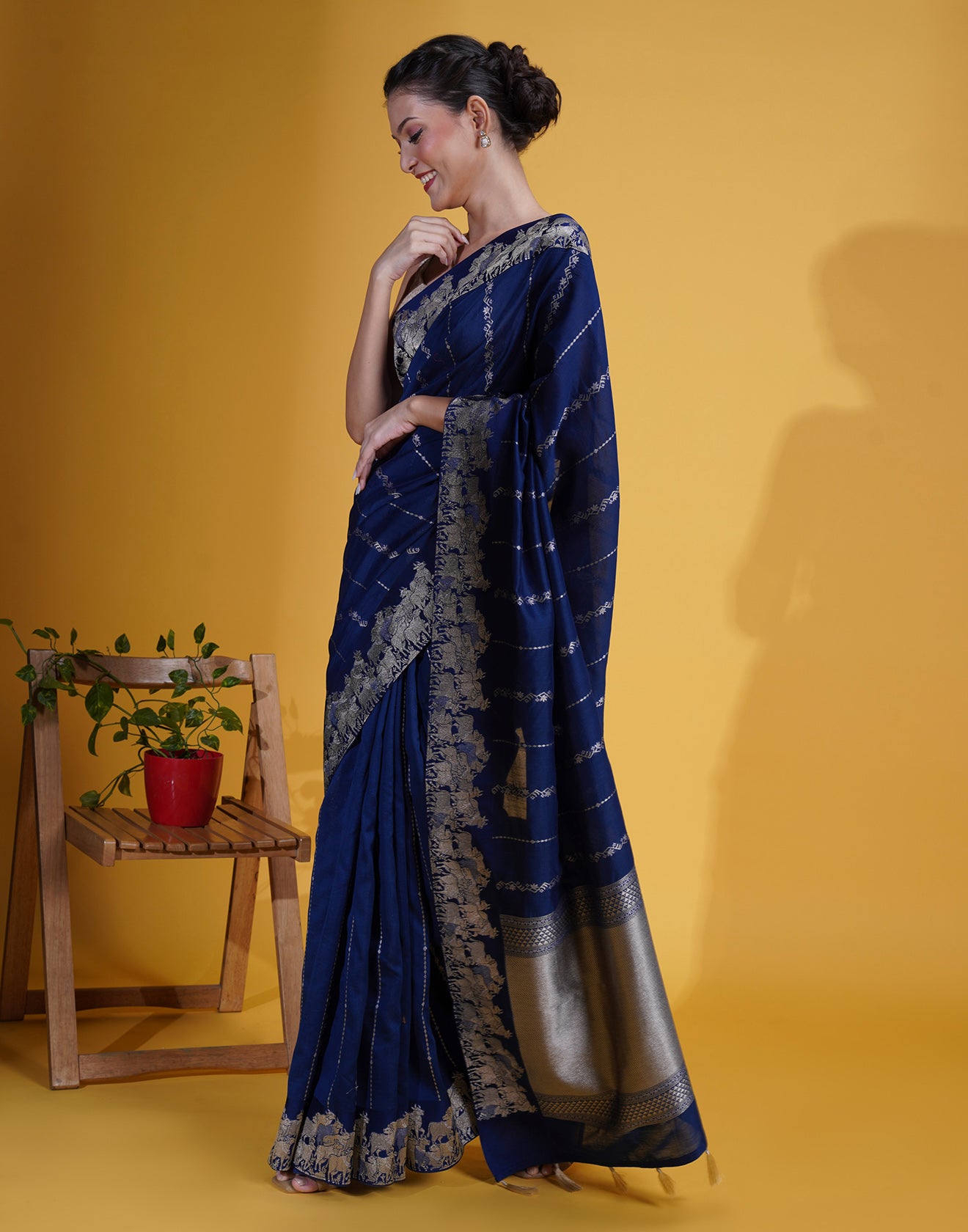 Ink Blue Pichwai Weave Silk Saree